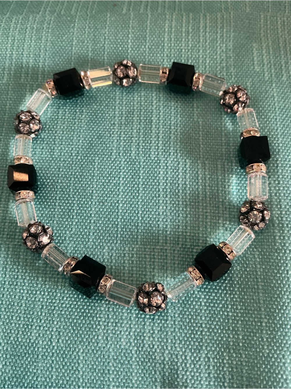 Beautiful Black and Clear Crystal Stretch Bracelet  w/rhinestone beads